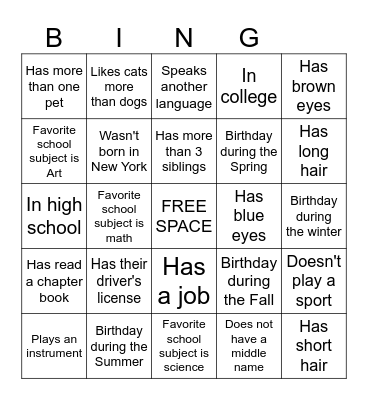 Name Bingo! Bingo Card