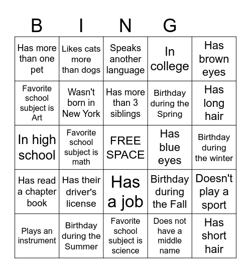 Name Bingo! Bingo Card