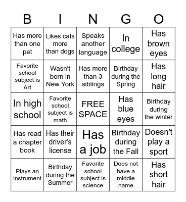 Name Bingo! Bingo Card