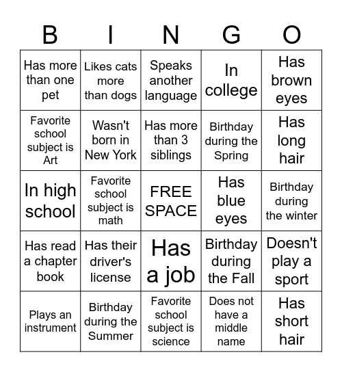 Name Bingo! Bingo Card