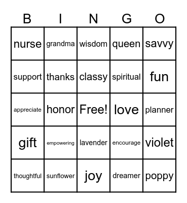 Mother's Day Bingo Card