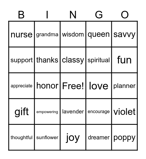 Mother's Day Bingo Card