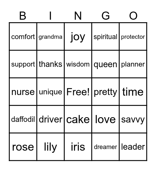 Mother's Day Bingo Card