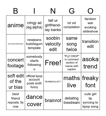 fyp bingo Card