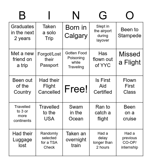 Welcome YYC Students Bingo Card