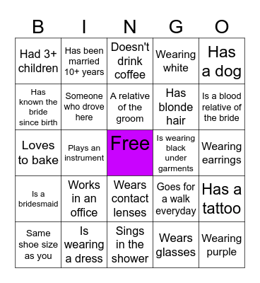 Find the guest wedding Bingo Card