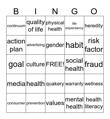 Making Healthy Decisions Bingo Card
