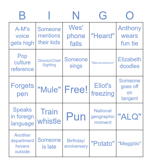 Collections Meeting Bingo Card