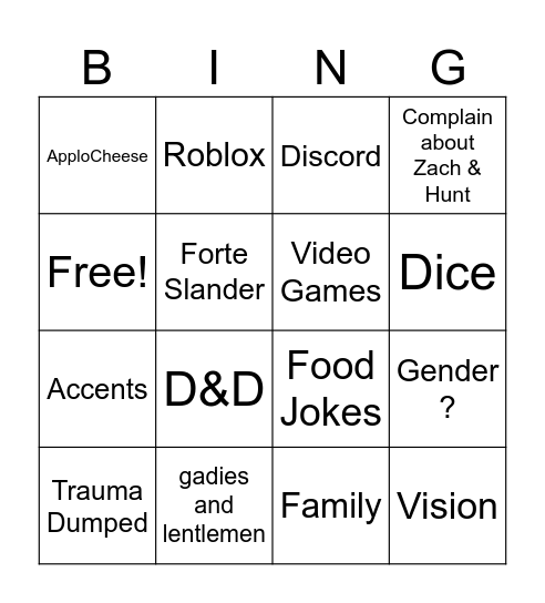 Bryce Bingo Card