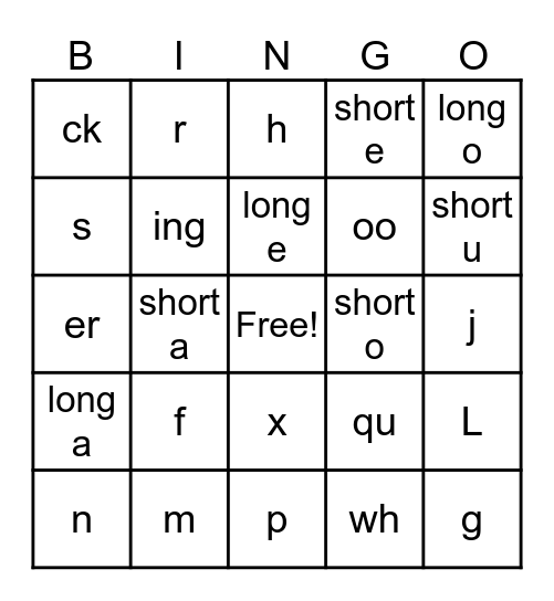 Letter Sound Bingo Card