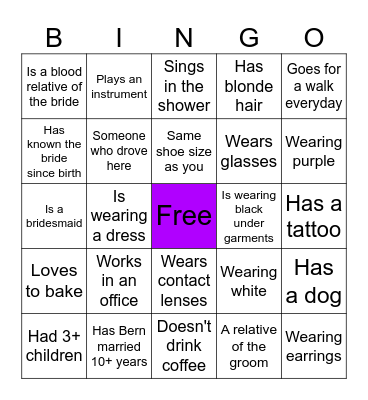 Find the guest wedding Bingo Card