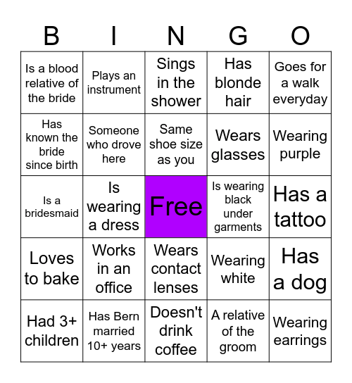 Find the guest wedding Bingo Card