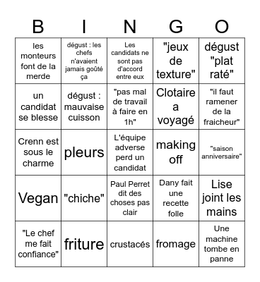 TOP CHEF 2024 Bingo Card