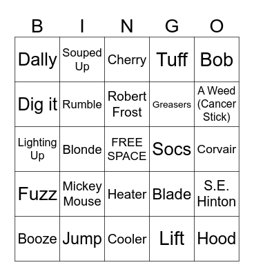 The Outsiders Bingo Card