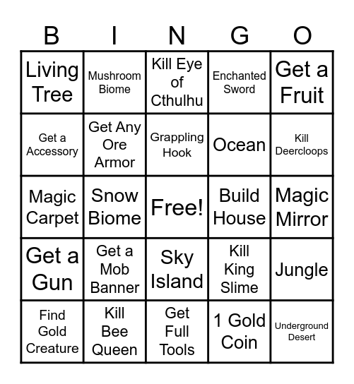 Terraria Bingo Card