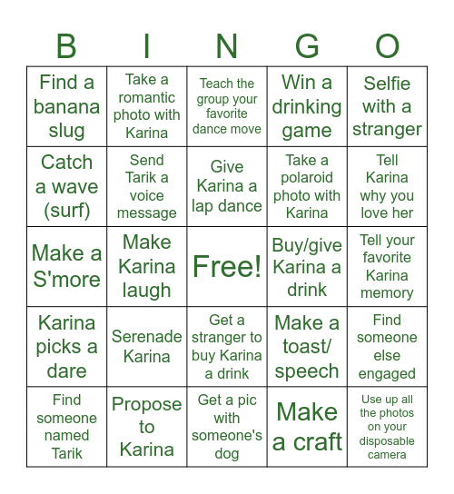 Karina's Bachelorette Bingo Card