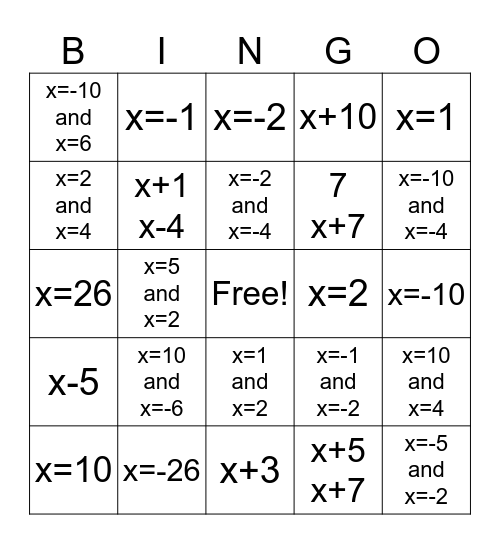 Solving and Simplifying Rationals Bingo Card