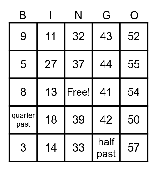 Numbers 1 to 60 Bingo Card