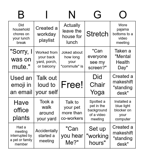 Team Building Bingo Card