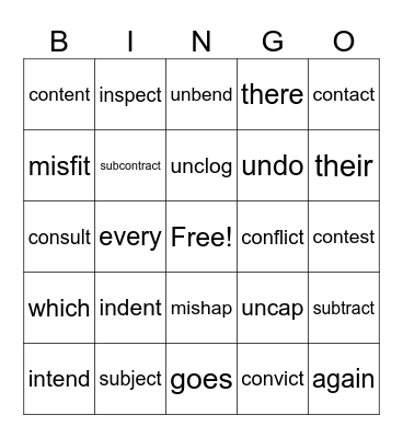 Phonics Lesson 2-21 Bingo Card