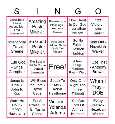 GirlzTalk Singo Bingo Card