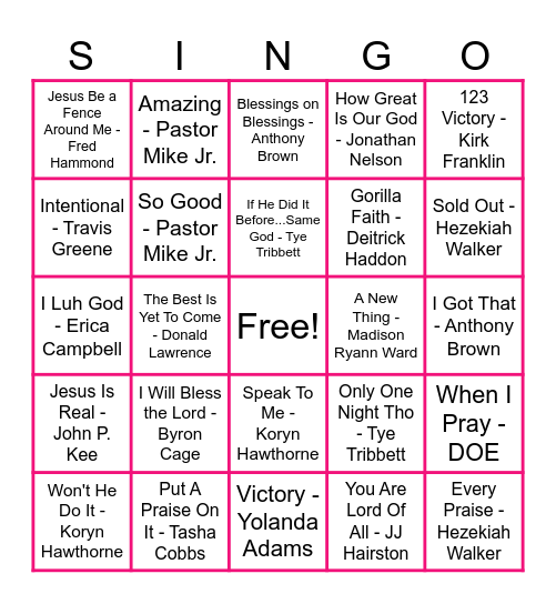 GirlzTalk Singo Bingo Card