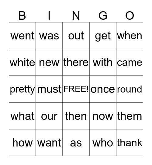 Primer/First Sight Words Bingo Card