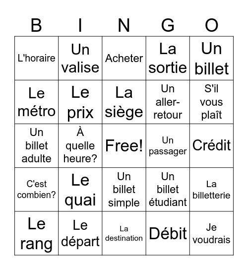 À la gare Bingo Card