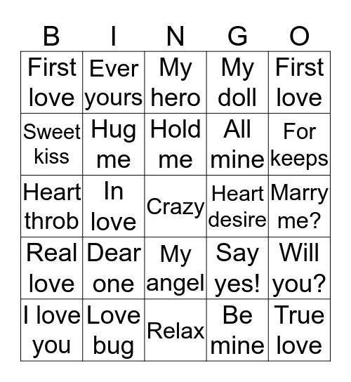 Love Bug Bingo Card