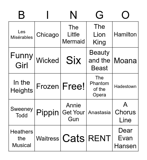 Musical Theater BINGO! Bingo Card