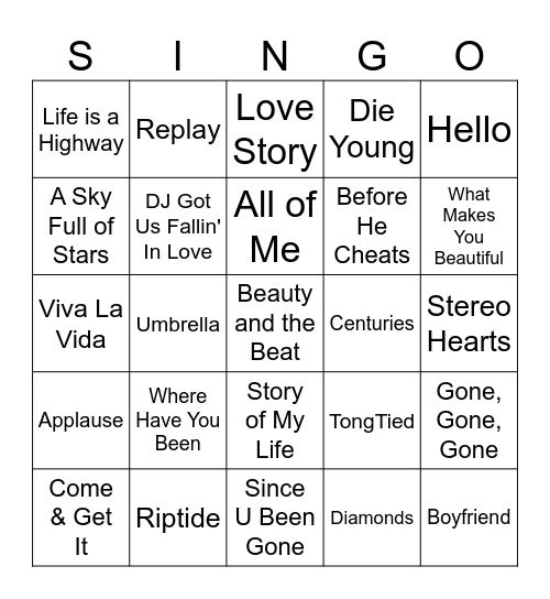 2000s Throwbacks Bingo Card