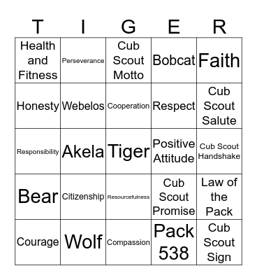 Cub Scout Bingo Card