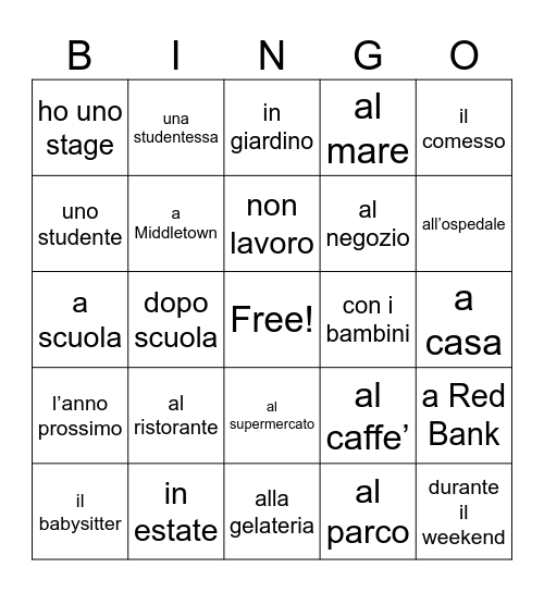 Professione Bingo Card