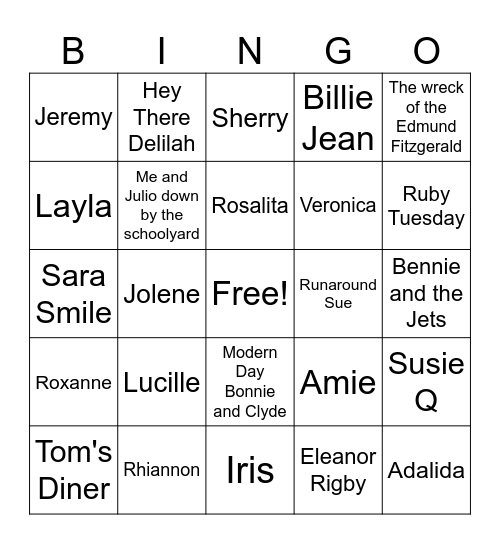 What's in a name Bingo Card
