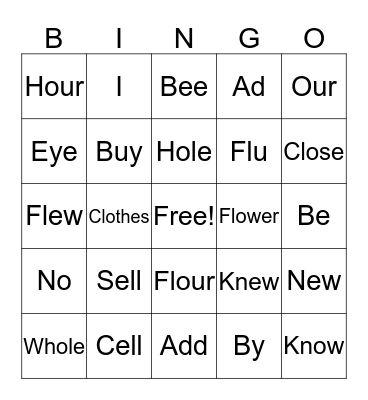Mrs. D's Homophones Part 1  Bingo Card