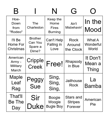 Generations of music Bingo Card