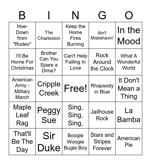 Generations of music Bingo Card