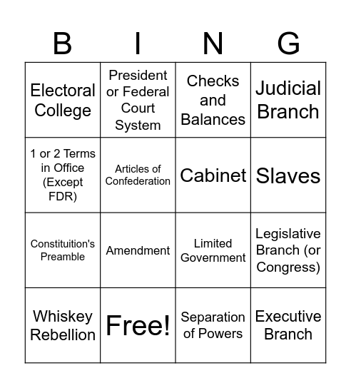 Social Studies Cards 3 Bingo Card