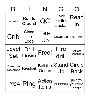 Corporate Bingo Card