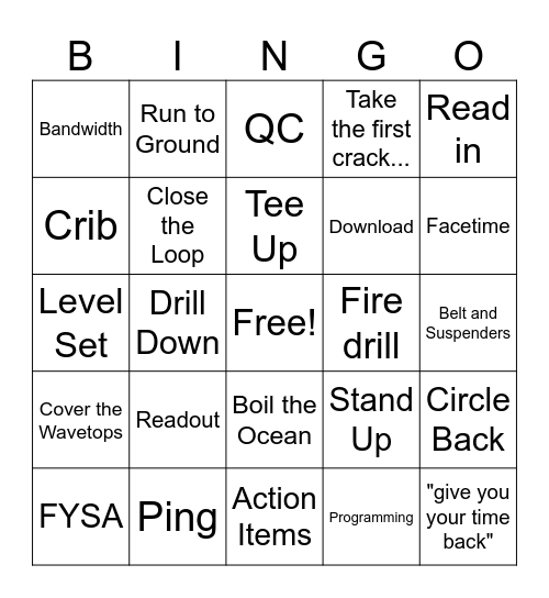 Corporate Bingo Card