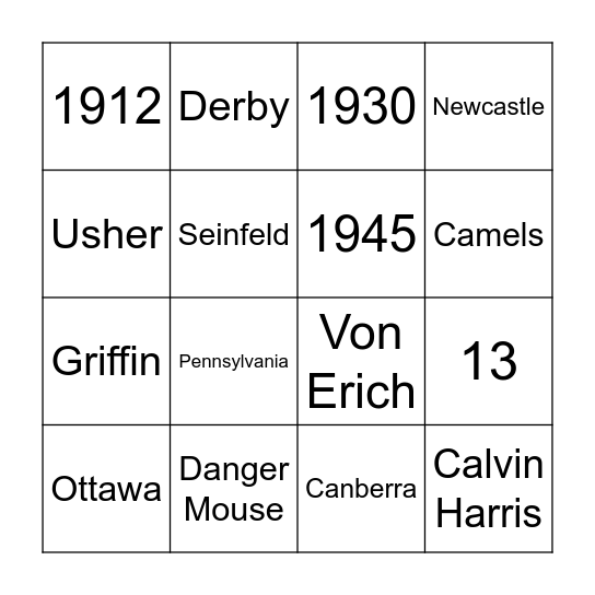 Pub Quiz Bingo Round 2 Bingo Card