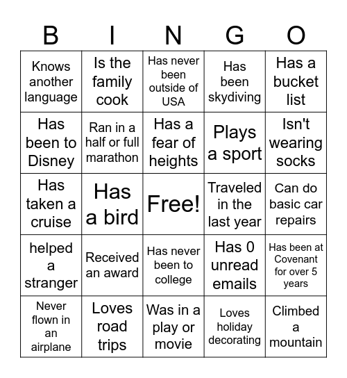 Covenant Bingo Card