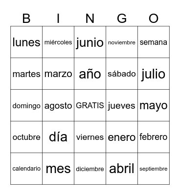 El calendario Bingo Card