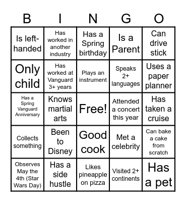 Get to Know Each Other Bingo Card