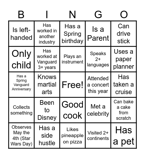 Get to Know Each Other Bingo Card