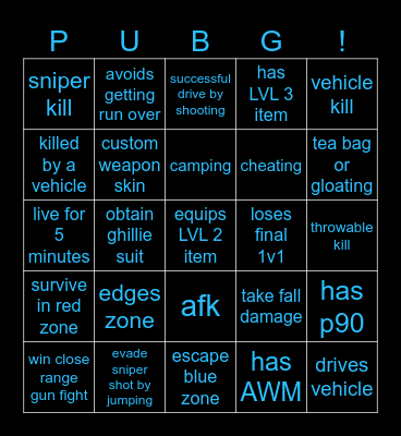 PUBG Bingo Card