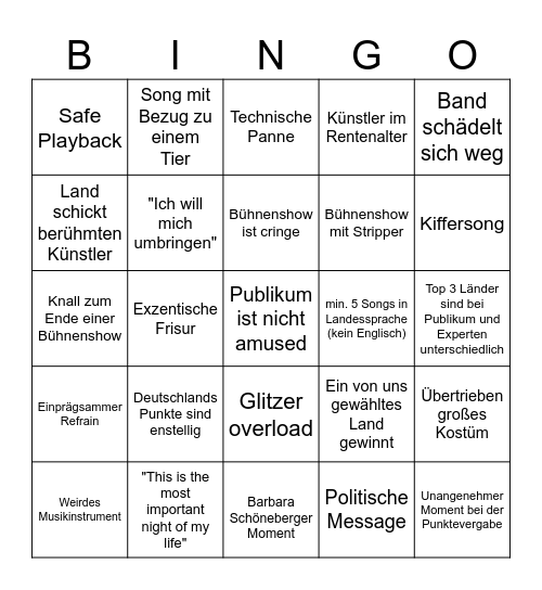 ESC Bingo Card