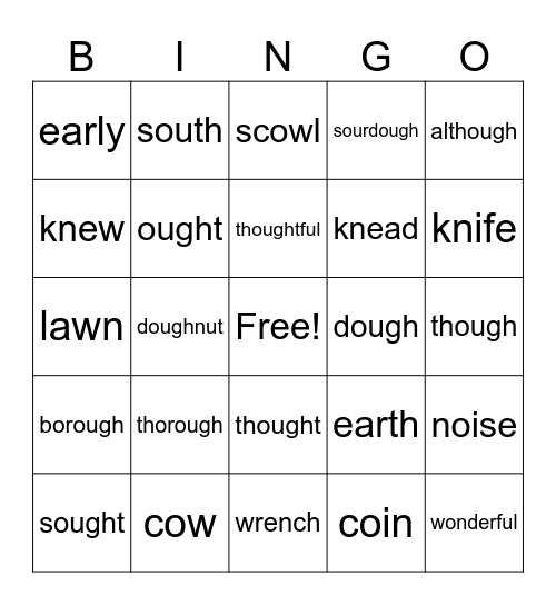 Lesson 116 OUGH Bingo Card