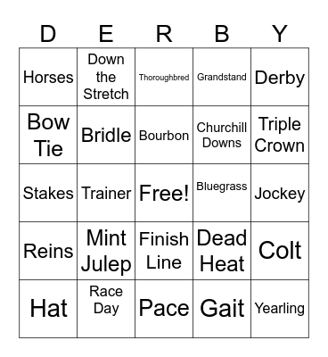 Kentucky Derby Bingo Card