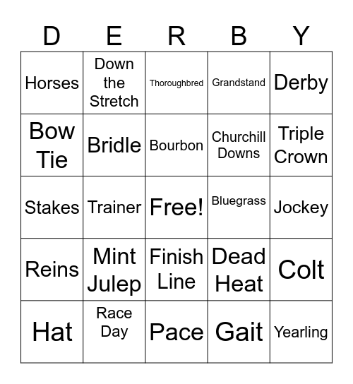 Kentucky Derby Bingo Card